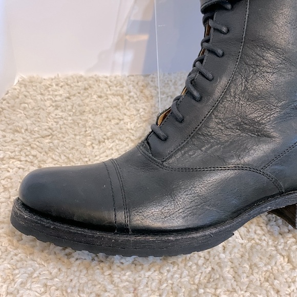 Black moto boot Frye combat lace up - Picture 6 of 16